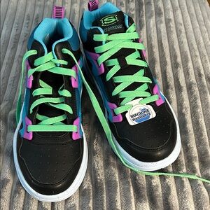 Skechers Kids Black Sneakers with Teal, Mint & Pink Accents